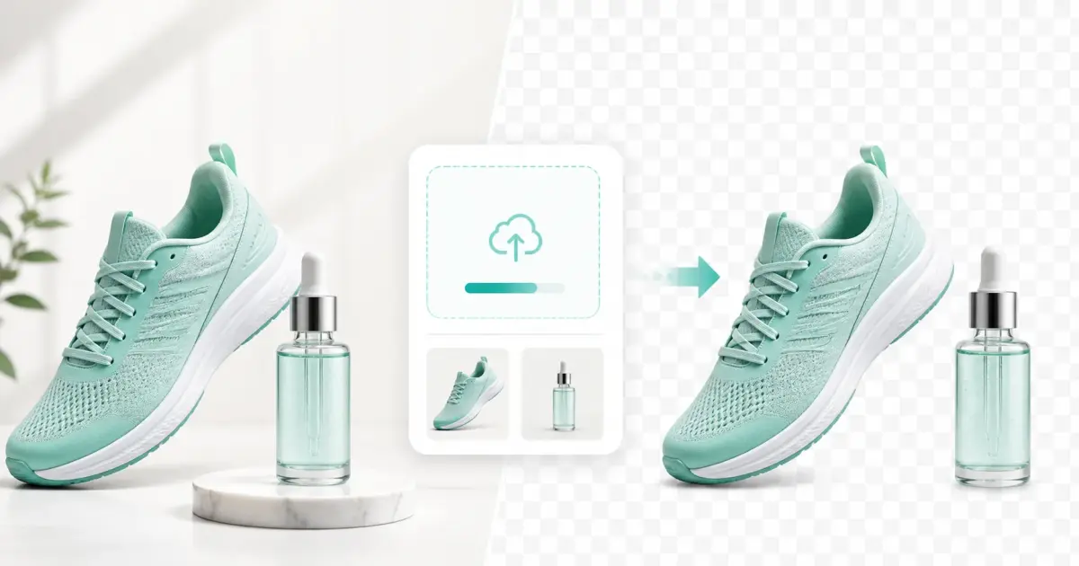 Image transparent maker preview showing products before and after transparent background removal
